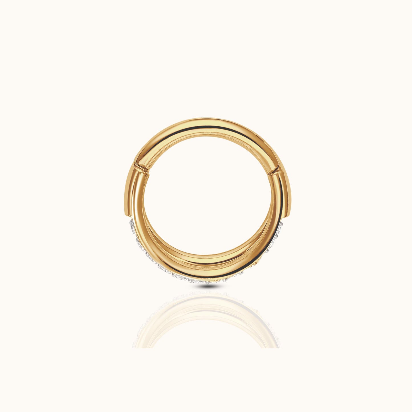Double Circle CZ Pave Clicker Titanium PVD Gold Hinged Hoop Earring