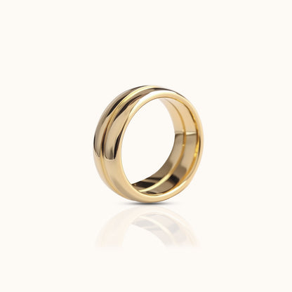 Double Layer Chunky Band Titanium PVD Gold Ring