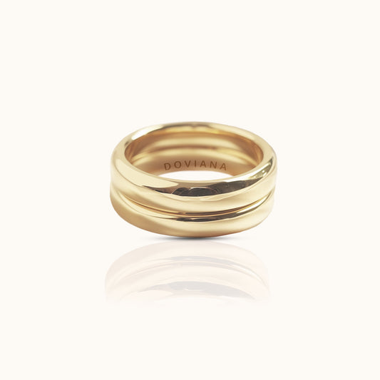 Double Layer Chunky Band Titanium PVD Gold Ring