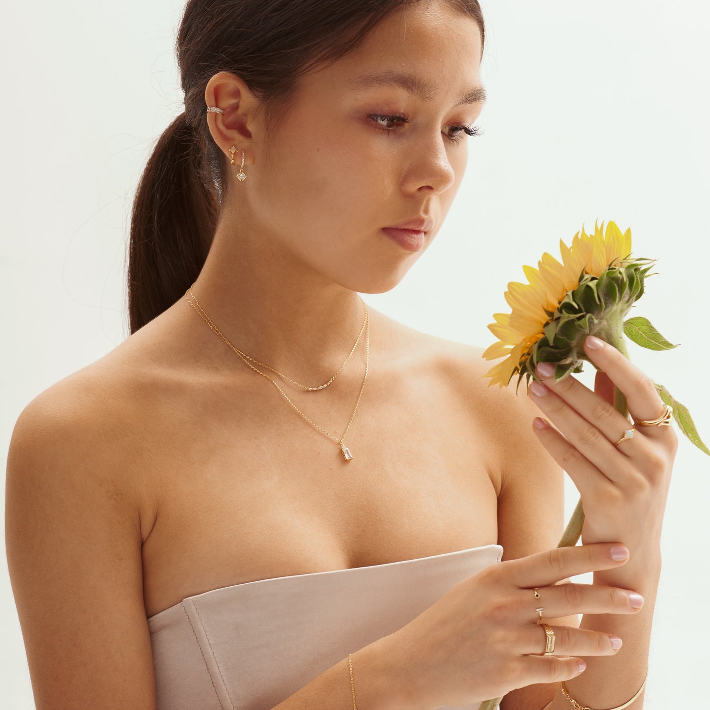 Dainty CZ Pave Smiley Bar Necklace