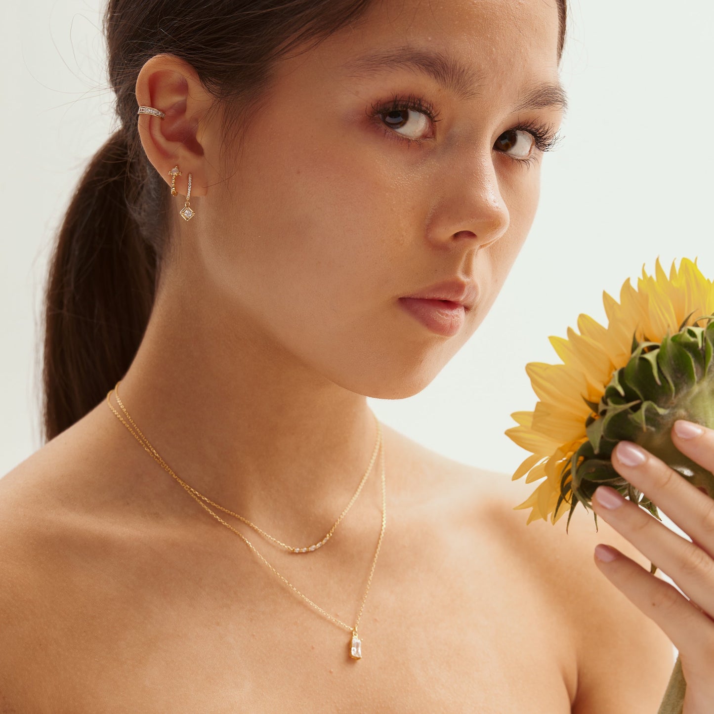 Dainty CZ Pave Smiley Bar Necklace