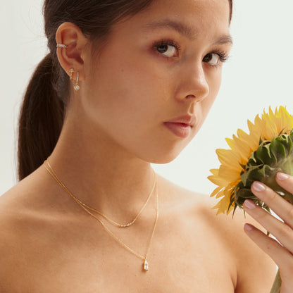 Dainty CZ Pave Smiley Bar Necklace