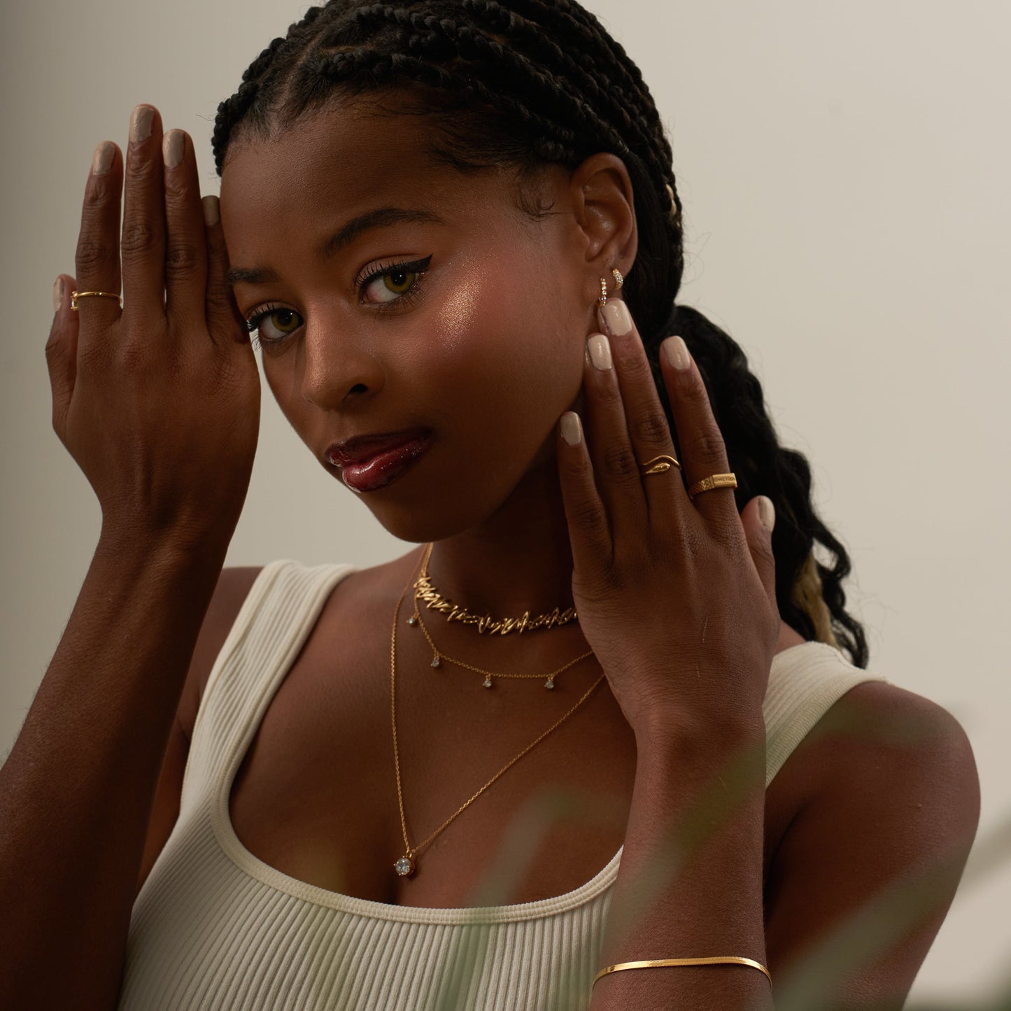 Doviana Signature Good Vibes Gold Cubic Engraved Ring