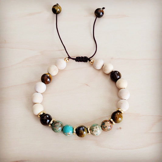 Genuine Jasper and Tigers Eye Beaded Bracelet 811t