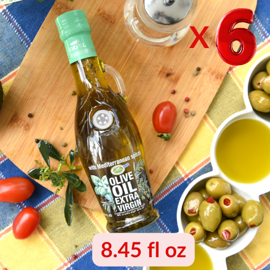 KORVEL Greek Extra Virgin Olive Oil with Mediterranean Herbs - 6 Pack