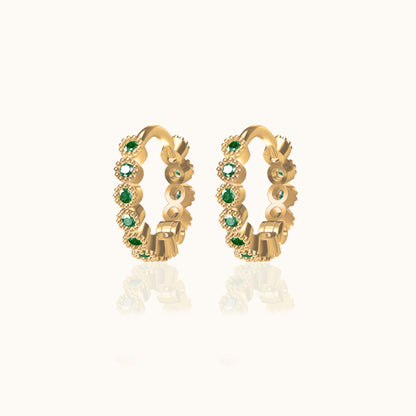 Emerald Green CZ Bezel Set Bead Hoop Earrings