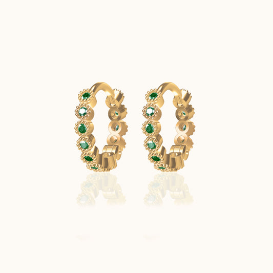 Emerald Green CZ Bezel Set Bead Hoop Earrings