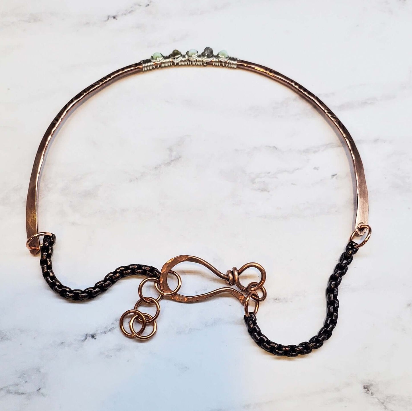 Ergonomic Copper Sculpted Embossed Wire Gemstone Choker