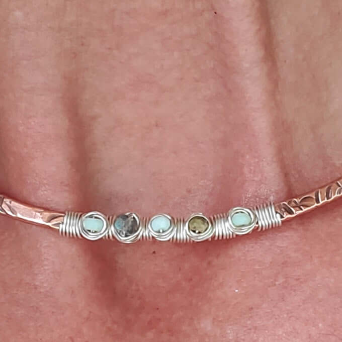 Ergonomic Copper Sculpted Embossed Wire Gemstone Choker