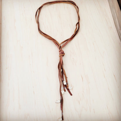 Rustic Knotted Leather Cord Necklace with White Turquoise 263L