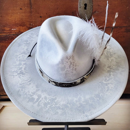 Hand-Painted Python Boho Western Cowgirl Hat & Band-Silver 987f