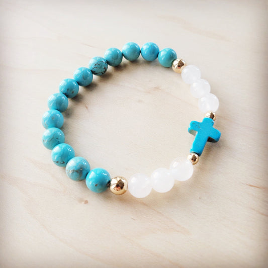 Natural Jade and Howlite Beaded Stretch Breacelet 806w