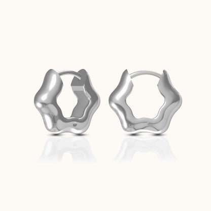 Floral Hexagon Chubby Hoop Earrings
