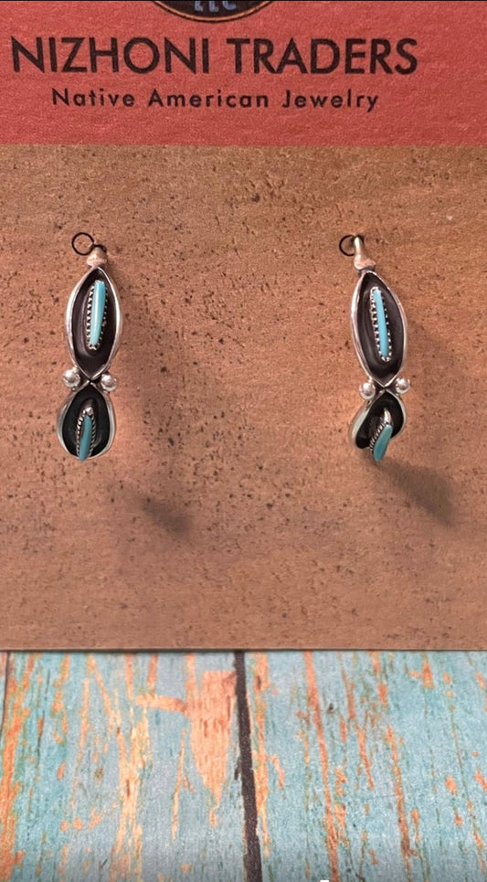 Handcrafted Sterling Silver Needlepoint Turquoise Inch Hoop Earrings