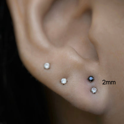 Classic Black 2mm CZ Threadless Labret Titanium Flat Back Earring