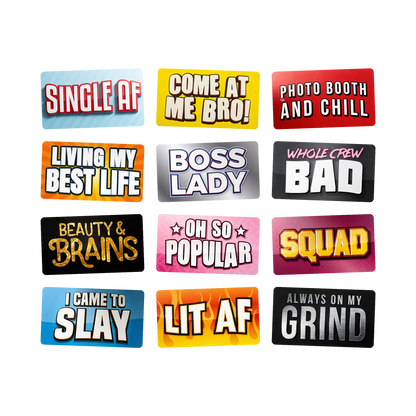 Funny Party Photo Booth Props - 6 Double-Sided PVC Signs