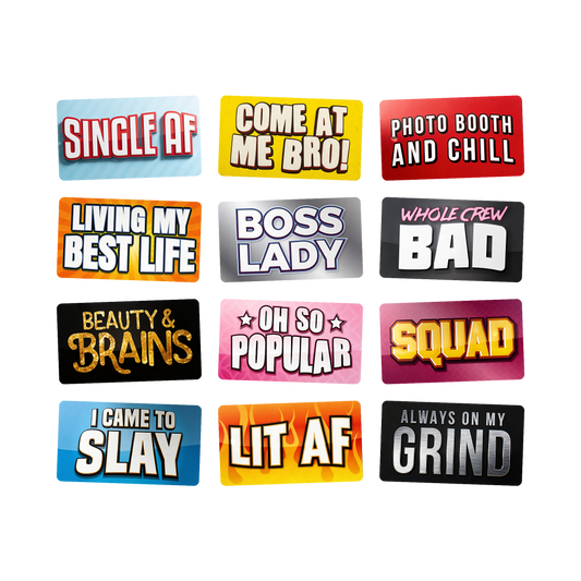 Funny Party Photo Booth Props - 6 Double-Sided PVC Signs
