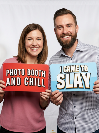 Funny Party Photo Booth Props - 6 Double-Sided PVC Signs