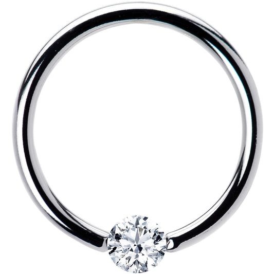 16G 3/8 Solid 14k White Gold 3mm Clear Cubic Zirconia Tension Captive Ring