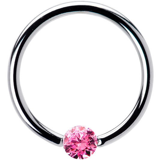 16G 1/2 Solid 14k White Gold 3mm Pink Cubic Zirconia Tension Captive Ring