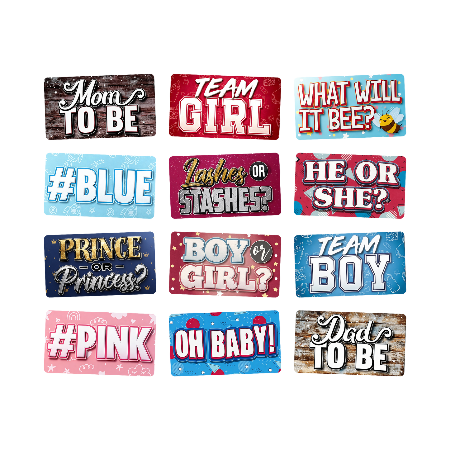 Gender Reveal Photo Booth Props - 12 Reusable Signs