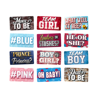 Gender Reveal Photo Booth Props - 12 Reusable Signs