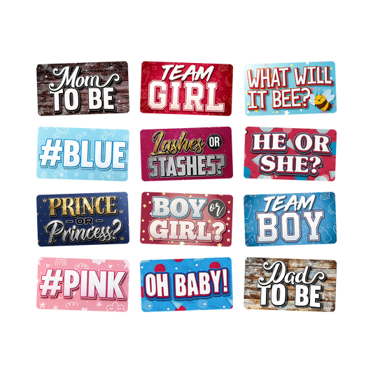Gender Reveal Photo Booth Props - 12 Reusable Signs