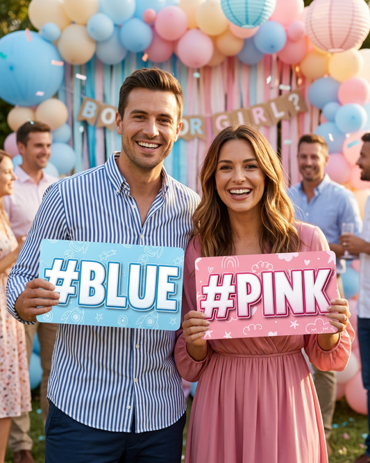 Gender Reveal Photo Booth Props - 12 Reusable Signs
