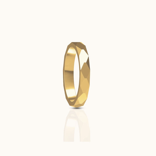 Geometric Cutting Beveled Triangle Polished Titanium PVD Gold Band Ring