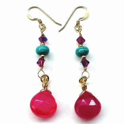 Gold Filled Wire Wrapped Pink Turquoise Gemstone Earrings