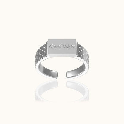 Doviana Signature Good Vibes Silver Cubic Engraved Ring