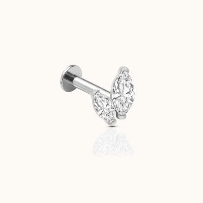Graduated Double Marquise CZ Threadless Labret Titanium Flat Back Earring