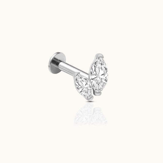 Graduated Double Marquise CZ Threadless Labret Titanium Flat Back Earring