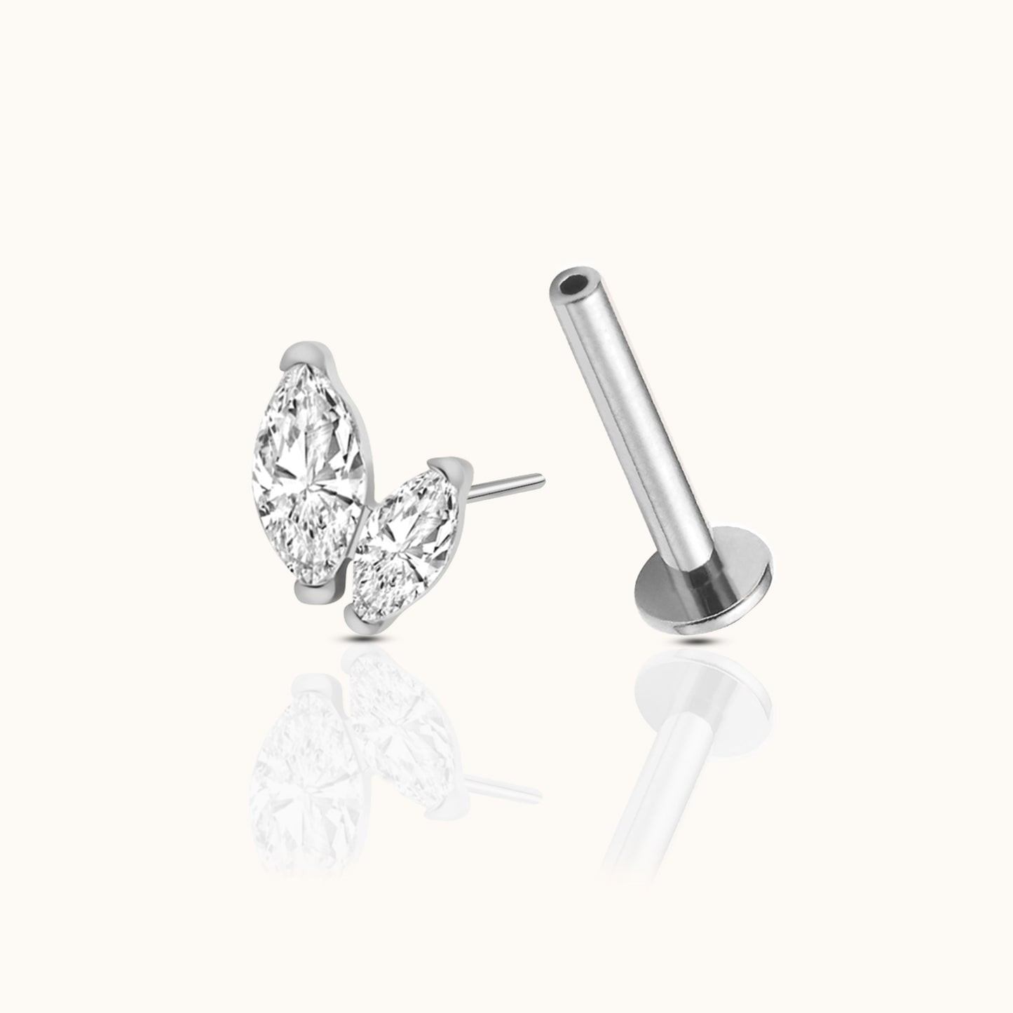 Graduated Double Marquise CZ Threadless Labret Titanium Flat Back Earring