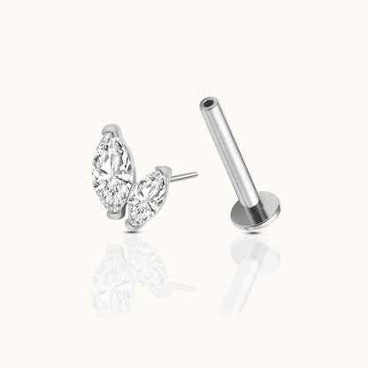 Graduated Double Marquise CZ Threadless Labret Titanium Flat Back Earring
