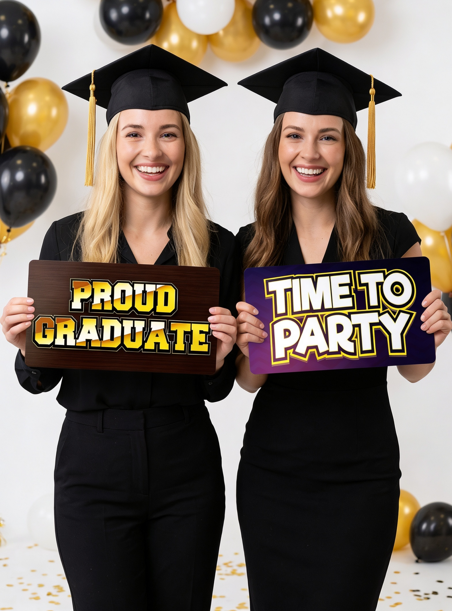 Graduation Photo Booth Props - Double-Sided PVC Signs (4 Pack)