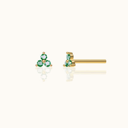 Green CZ Trefoil Stud Earrings