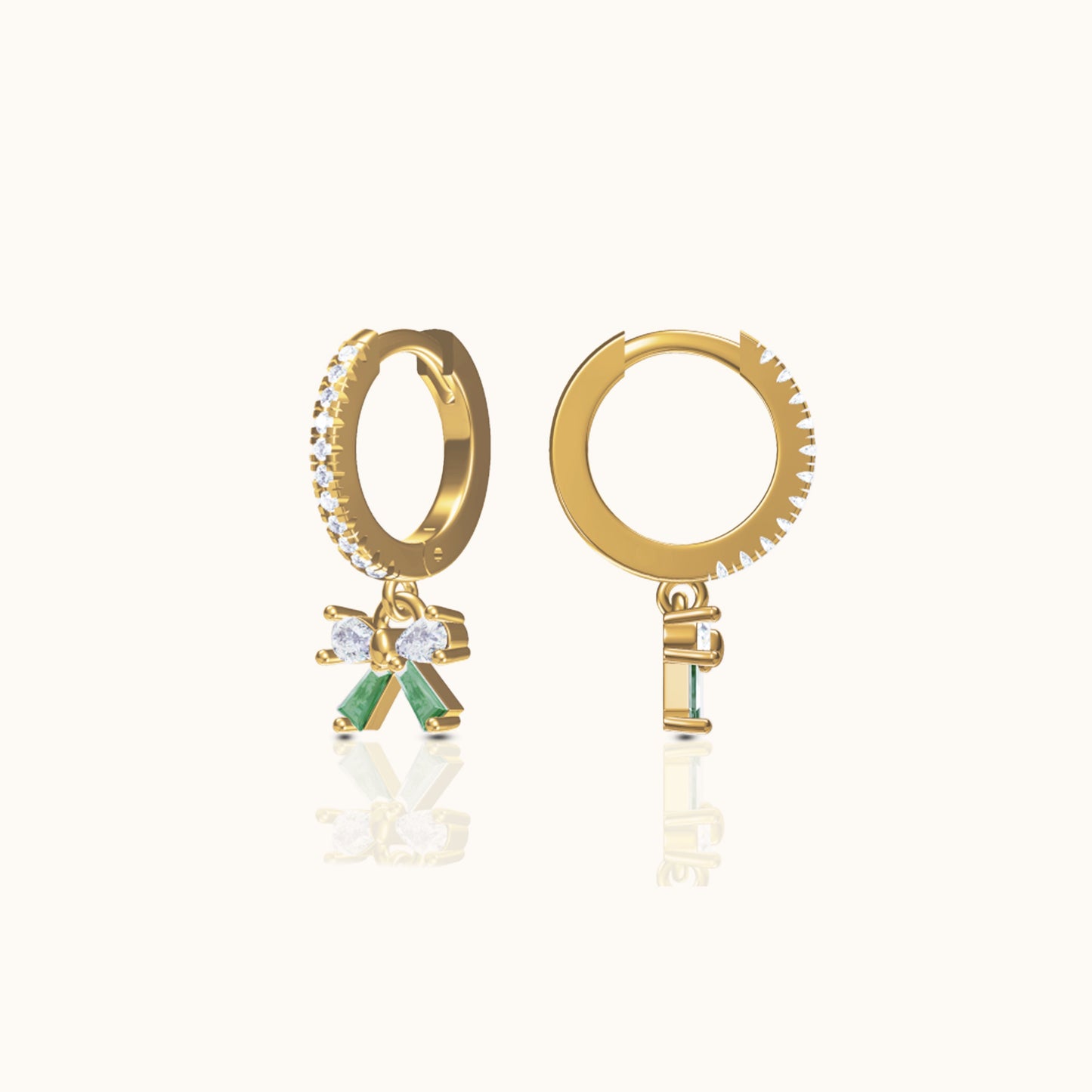 Green Bow Ballerina Ribbon CZ Dangle Hoop Earrings