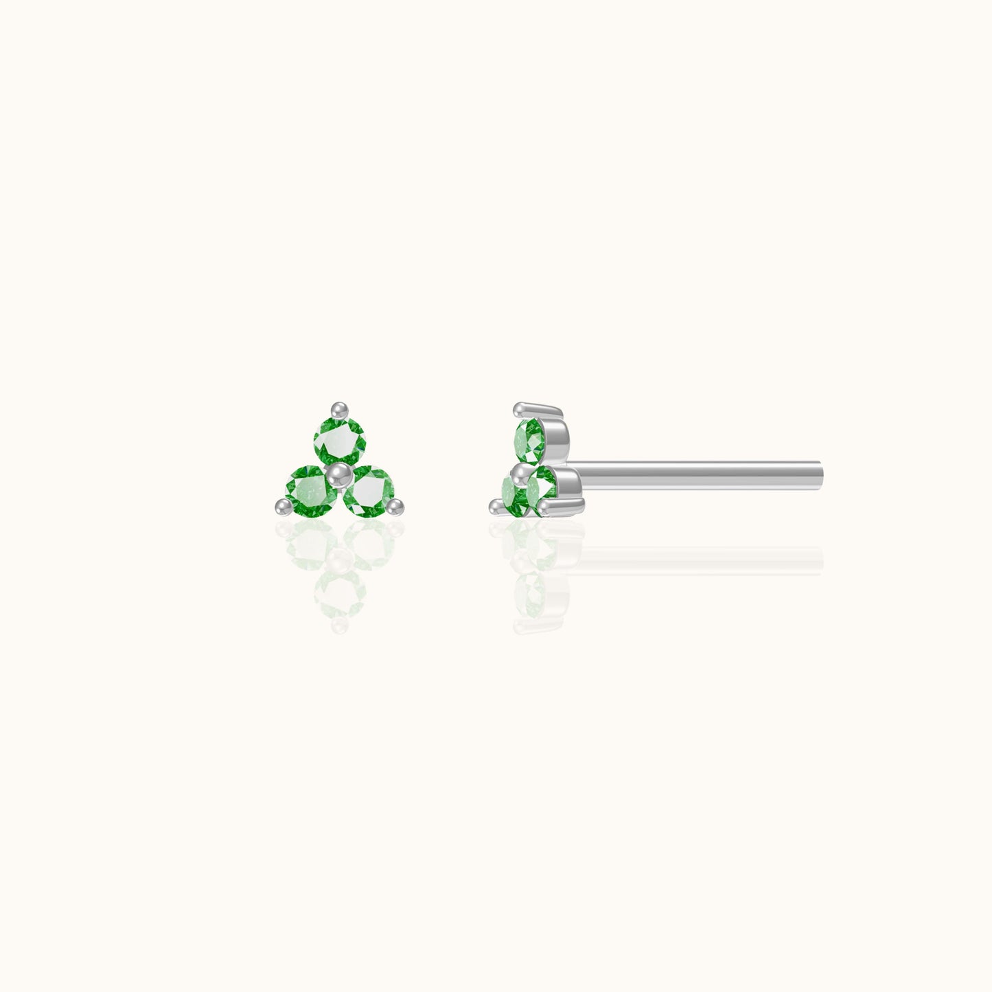 Green CZ Trefoil Stud Earrings