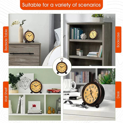 Vintage Hangable Battery Alarm Clock Metal Night Light Super Silent Table Desk Quartz Clock Time For Bedroom Bedside Desk Shelf