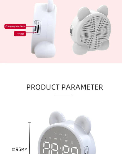 Bluetooth Mirror Table Clock Kids Alarm Clock Cute Cat Digital Alarm Clock For Kids Bedside Clock Children'S Sleep Led Clocks