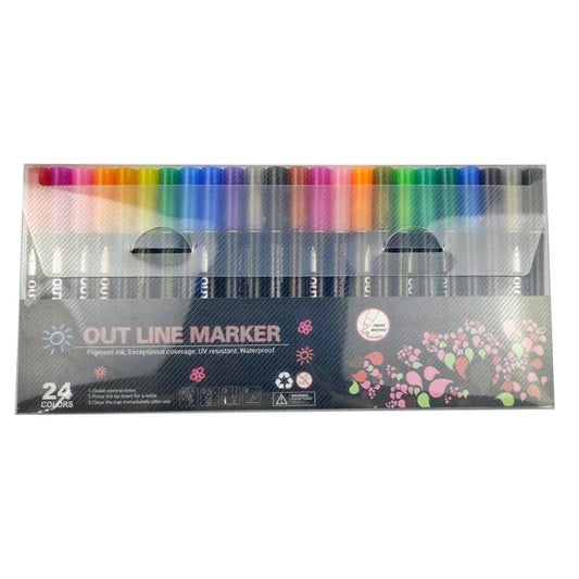 Customized Non-Toxic Glitter Outline Markers Double Colors Set Packaging
