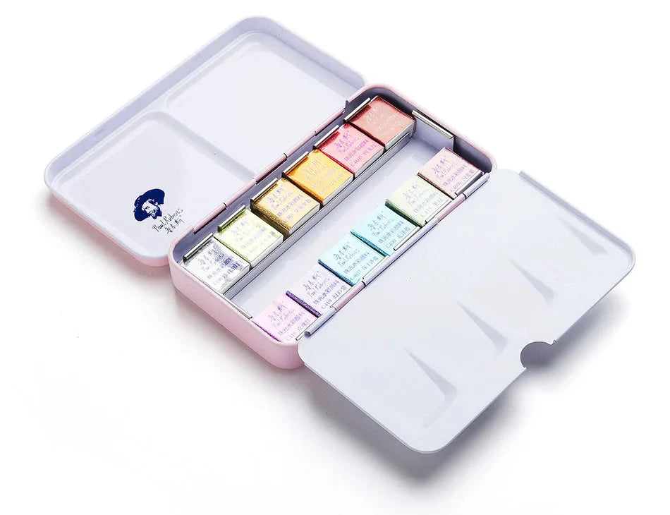 Original Paul Rubens 12/24/48 Pearlescent Watercolor Paint Set Portable Pink Box with Palette Flash Watercolor Paint