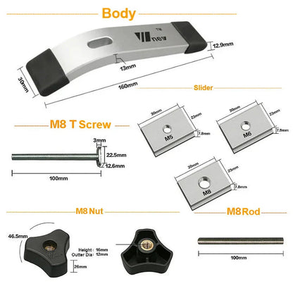 T Track Slider M8 T Screw M8 Nut Saw Table Acting Hold Down Clamp for T-Slot T-Track Woodworking  DIY Tools