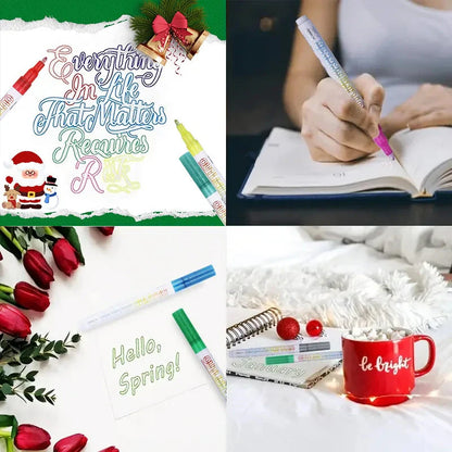 Customized Non-Toxic Glitter Outline Markers Double Colors Set Packaging