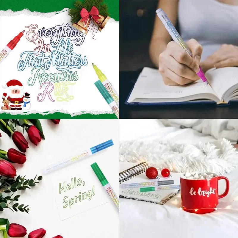 Customized Non-Toxic Glitter Outline Markers Double Colors Set Packaging