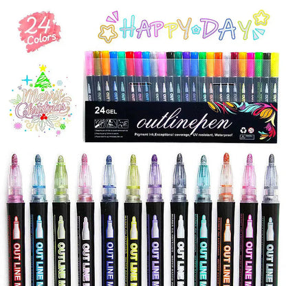 Customized Non-Toxic Glitter Outline Markers Double Colors Set Packaging