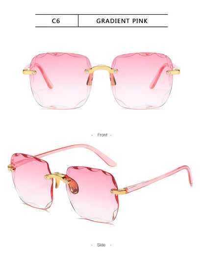 3PCS Square Rimless Sunglasses Women Luxury Brand Designer Summer Red Glasses Fashion Sun glasses For Men UV400 Shades Oculos