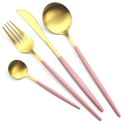 30 Pieces Dinnerware Matte Stainless Steel Cutlery Set Roes Gold Knives Fork Teaspoons Silverware Kitchen Party Dinner Tableware