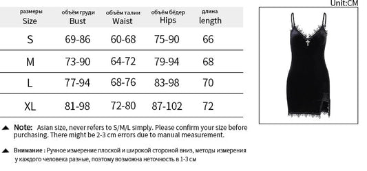 Gothic Dark Cross Black Mini Dress Vintage Sexy Spaghetti Strap High Waist Slit Dresses